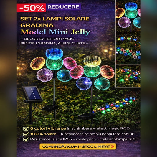 Set 2 x Lampa Solara LED Exterior RGB Model Mini Jelly – Iluminat Decorativ Gradina, Rezistenta la Apa, Efect Multicolor Spectaculos
