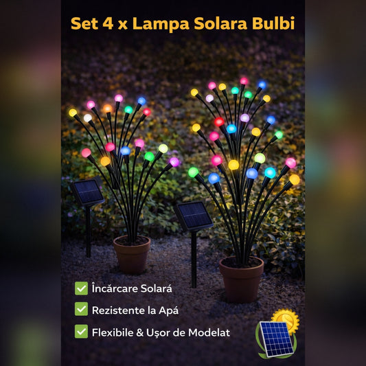 Set 4 x Lampa Solara LED Tip Bulbi Multicolor pentru Gradina, Decor Exterior, Iluminat Solar Gradina, Rezistente la Apa