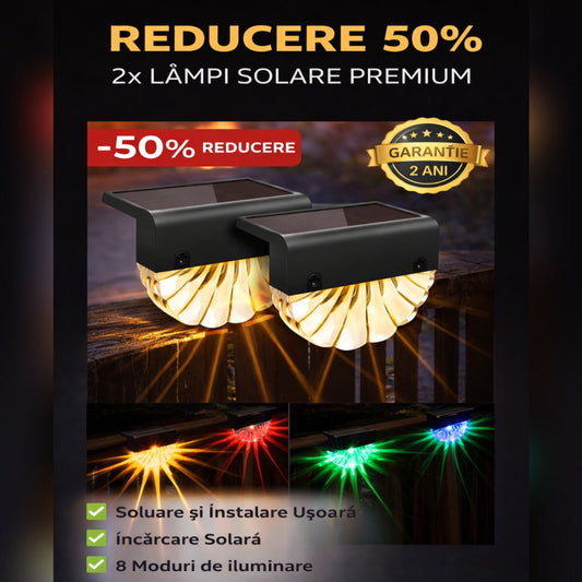 Set 2 x Lampa Solara RGB pentru Gard si Perete – Iluminare Multicolora Exterior, Rezistente la Apa, Montaj Fara Cablu
