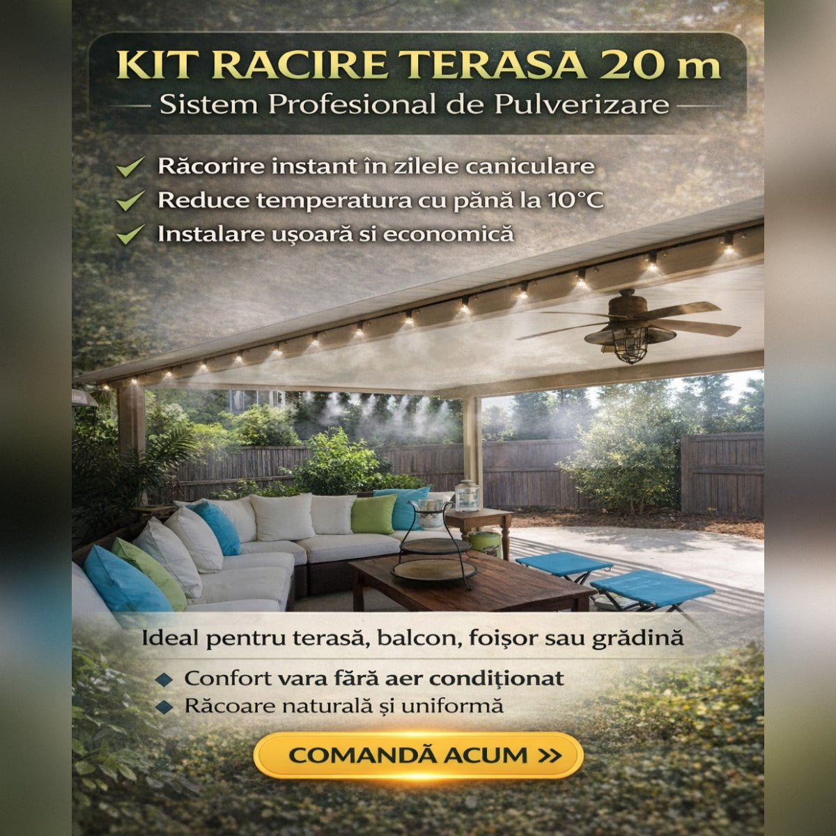Kit Racire Terasa 20 m cu Sistem Pulverizare – Instalatie Racire Aer pentru Gradina, Balcon si Foișor