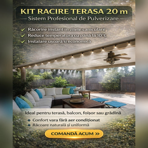 Kit Racire Terasa 20 m cu Sistem Pulverizare – Instalatie Racire Aer pentru Gradina, Balcon si Foișor