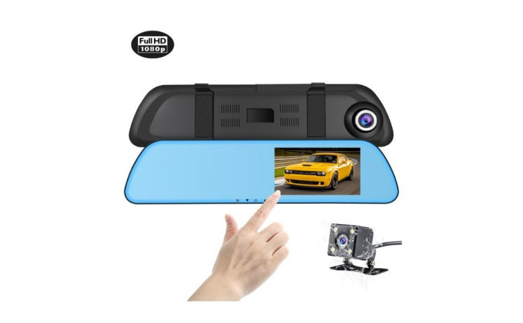 Camera video-auto full-HD dubla tip oglinda, ecran tactil 4.3 inch, camera spate + cabluri incluse, L1001M