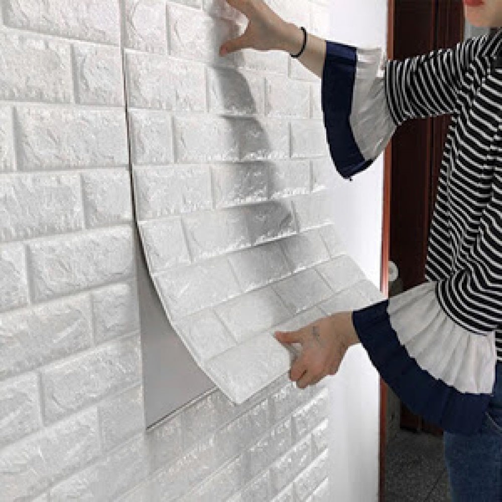 Tapet autoadeziv caramizi albe, 77 x 70 cm, 3D