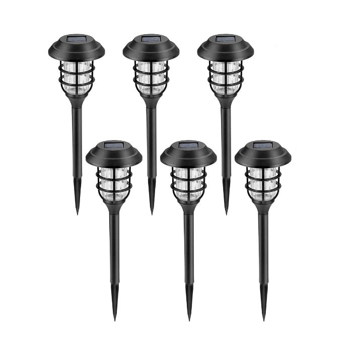 Set 6 x Lampa solara rotunda decorativa pentru gradina, LED, IP44, 12 x 44  cm