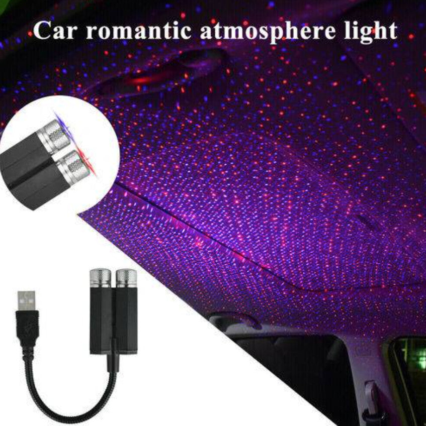 Proiector auto cu lumina laser ambientala - 2 culori USB, rosu si mov