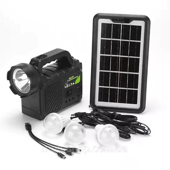 Kit solar cu 3 becuri si lanterna LED, 8000 mAh, USB, GD-P30