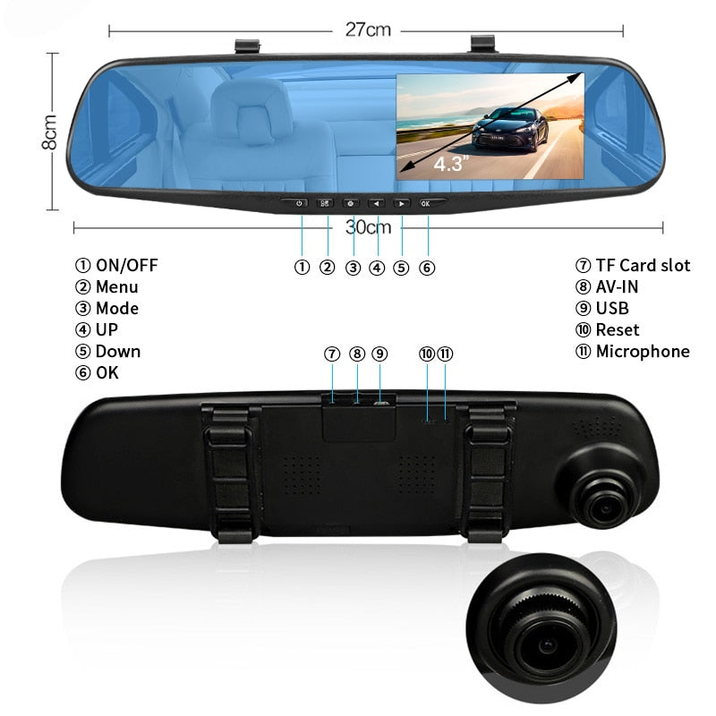 Oglinda auto DVR, camera fata-spate + card 32GB