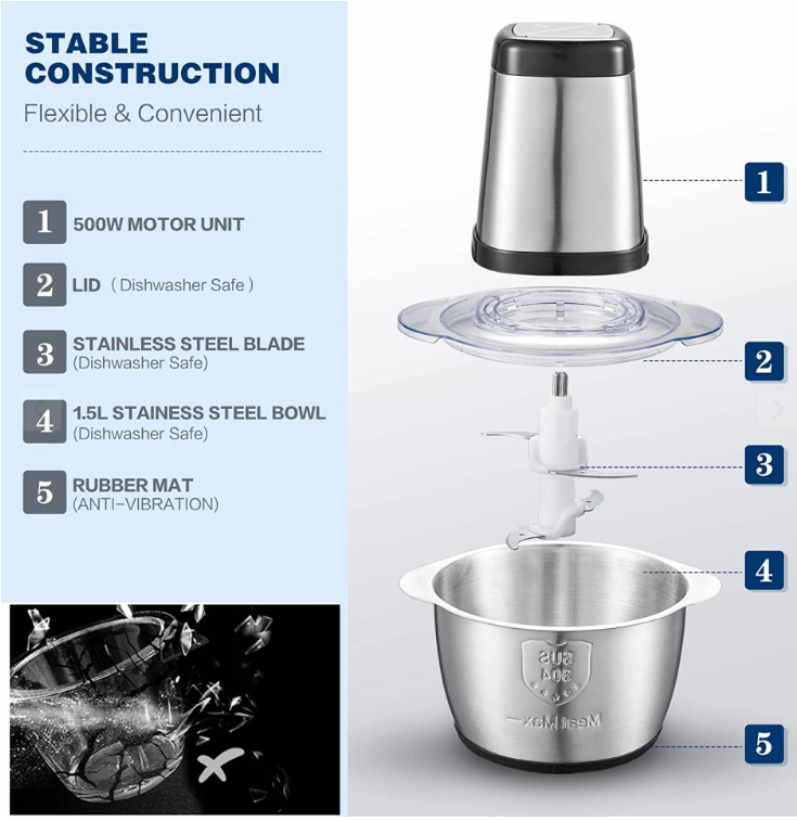 Tocator electric, vas din inox 18 x 18 x 14 cm, 3 litri