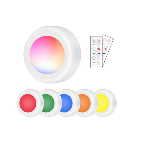 Set 6 spoturi LED RGB fara fir cu telecomanda, 13 culori, autoadeziv