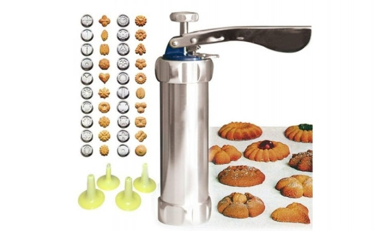 Aparat de inox pentru biscuiti si fursecuri, 10 forme si 4 accesorii de ornare